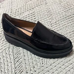 Black Faux Leather Chunky platform Loafers. Size 9